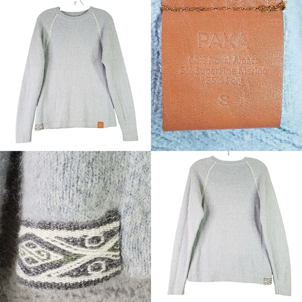 PAKA Original Crewneck Sweater Gray Blue Alpaca Blend Womens Small Hand Made